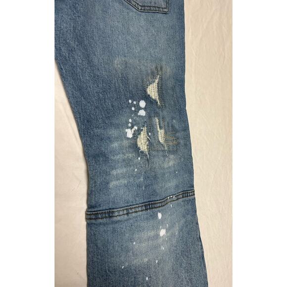 First Row Denim Knee Destroyed Slim Flare Jeans Men’s 32x33 Distressed Repaired - Picture 12 of 14